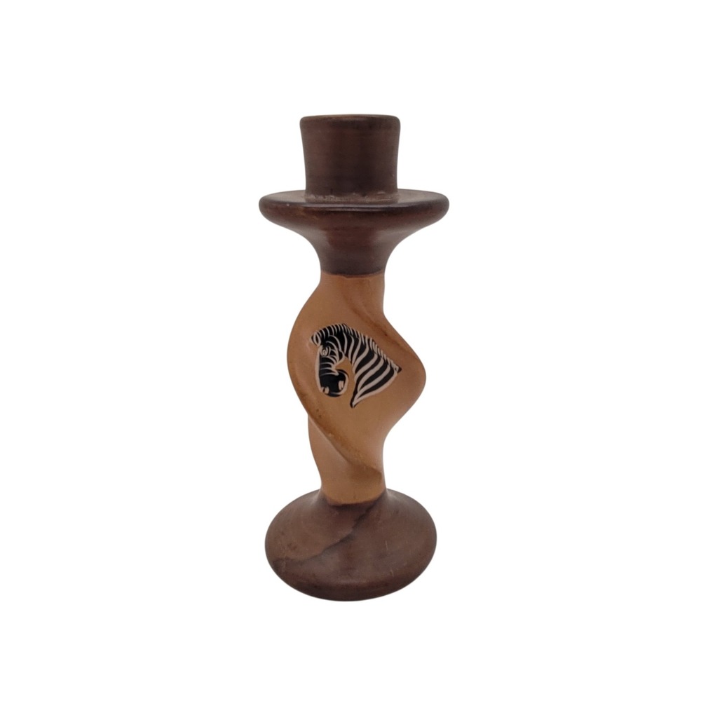 Hand Carved Soapstone Zebra Candlestick Holder Twisted Safari Decor Brown 6.25"